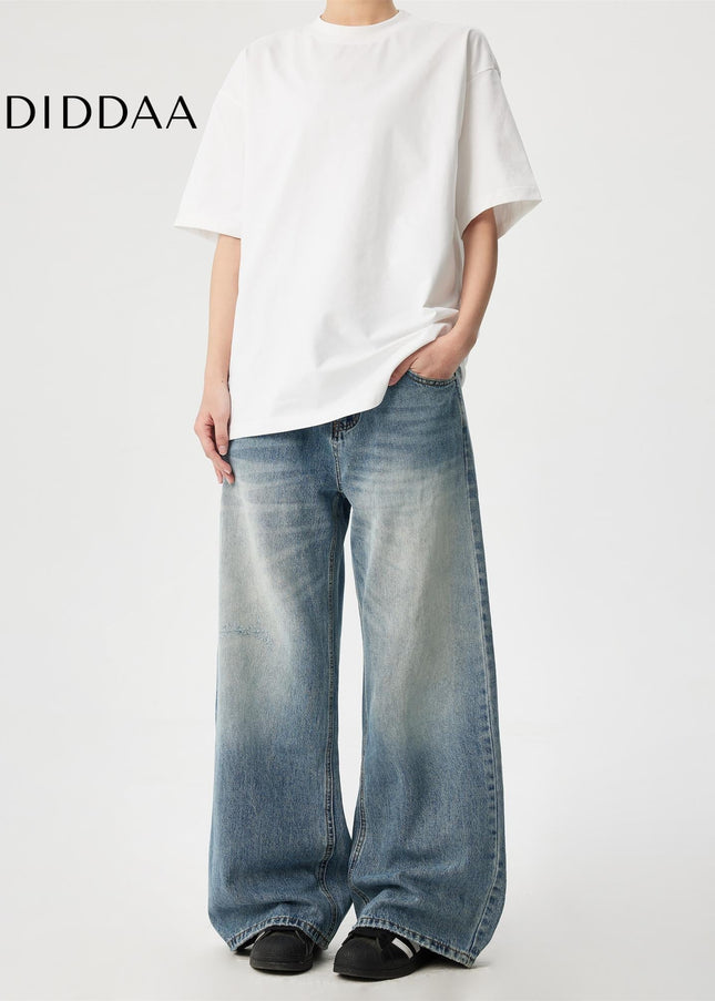 Blue Retro Washed Cleanfit Wide Leg Jeans - Men’s Jeans