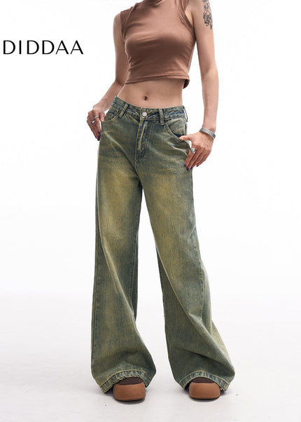 Blue Retro Washed Loose Straight-Leg Jeans - Women’s Jeans