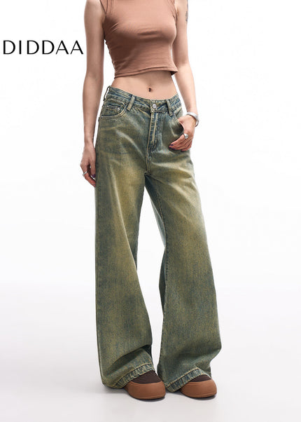 Blue Retro Washed Loose Straight-Leg Jeans - Women’s Jeans