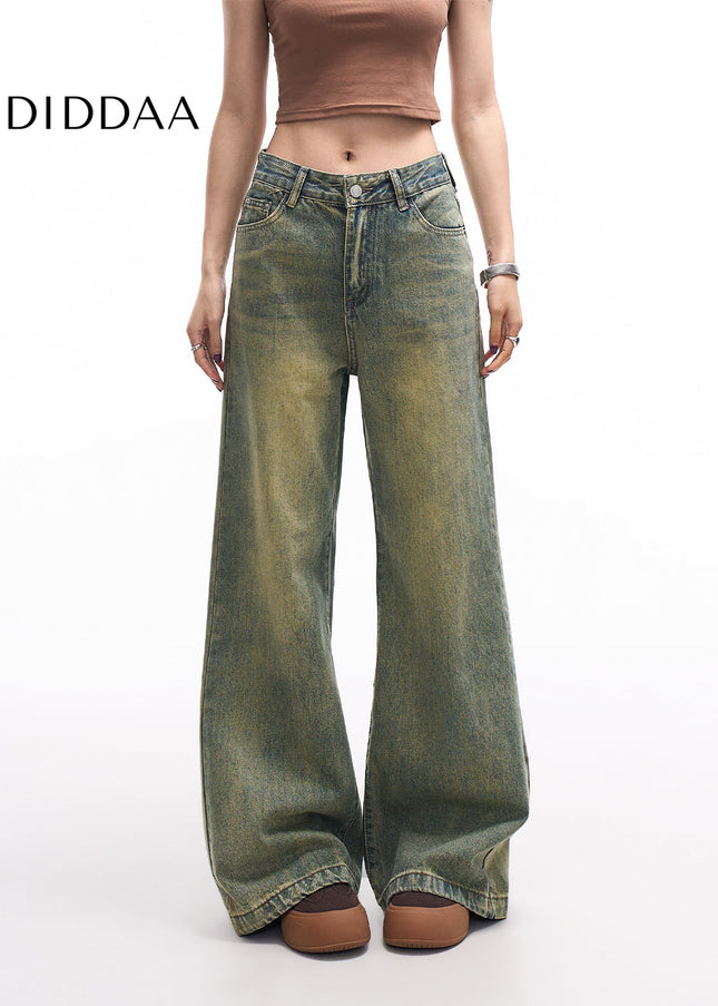 Blue Retro Washed Loose Straight-Leg Jeans - Women’s Jeans