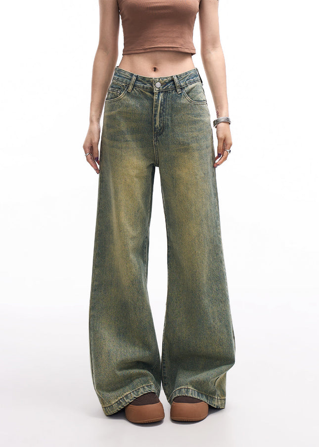 Blue Retro Washed Loose Straight-Leg Jeans - Women’s Jeans