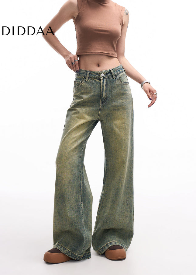 Blue Retro Washed Loose Straight-Leg Jeans - Women’s Jeans
