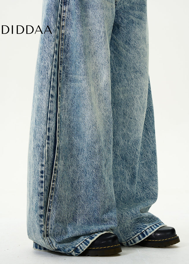 Blue Retro Washed Split Cleanfit Straight Leg Jeans - Men’s Jeans