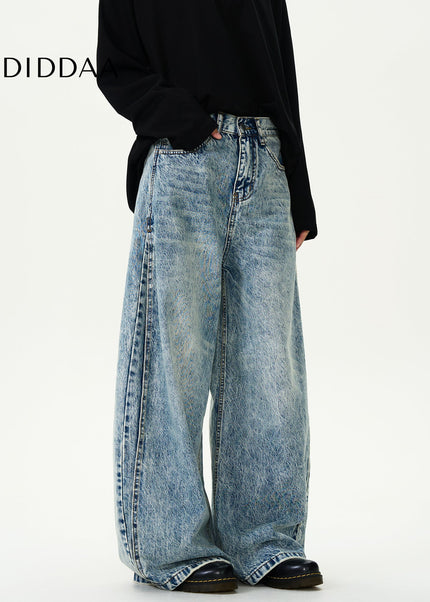 Blue Retro Washed Split Cleanfit Straight Leg Jeans - Men’s Jeans