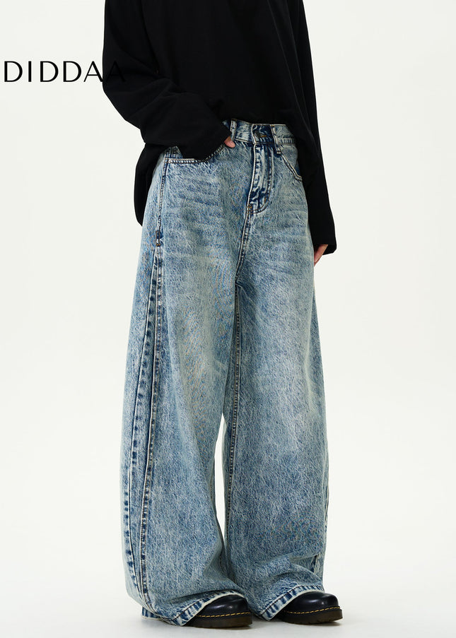 Blue Retro Washed Split Cleanfit Straight Leg Jeans - Men’s Jeans