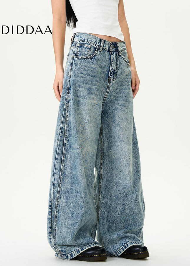 Blue Retro Washed Split Cleanfit Straight Leg Jeans - Men’s Jeans