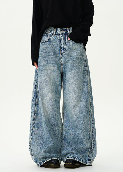 Blue Retro Washed Split Cleanfit Straight Leg Jeans - Men’s Jeans