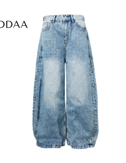 Blue Retro Washed Split Cleanfit Straight Leg Jeans - Mid Blue / S - Men’s Jeans