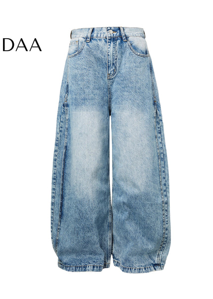 Blue Retro Washed Split Cleanfit Straight Leg Jeans - Mid Blue / S - Men’s Jeans