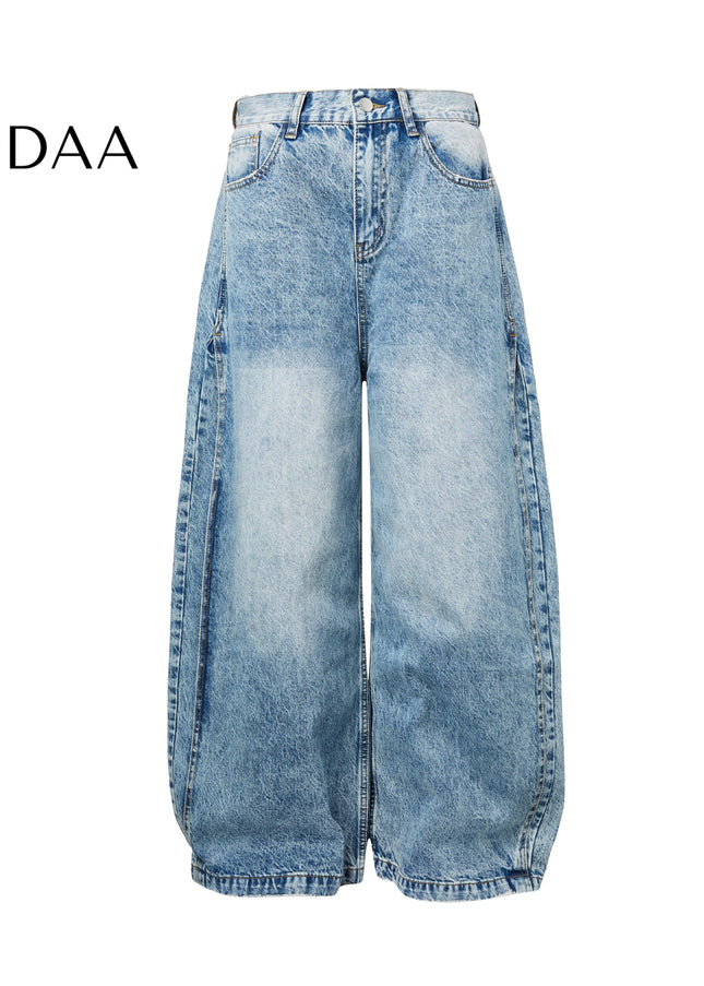 Blue Retro Washed Split Cleanfit Straight Leg Jeans - Mid Blue / S - Men’s Jeans