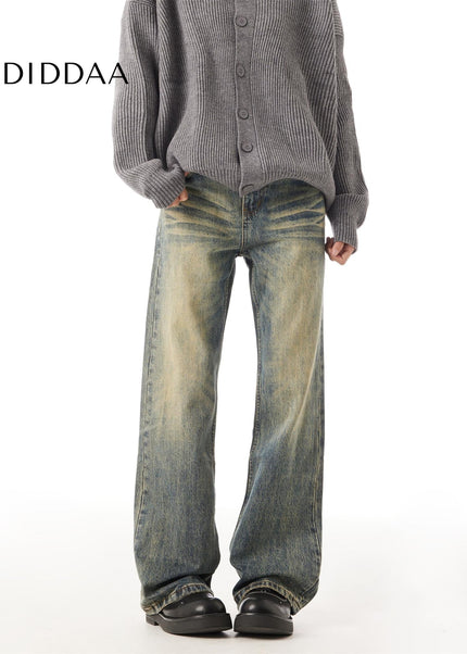 Blue Retro Washed Straight Tube Vintage Jeans - Men’s Jeans