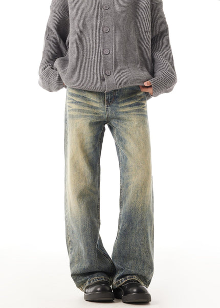 Blue Retro Washed Straight Tube Vintage Jeans - Men’s Jeans