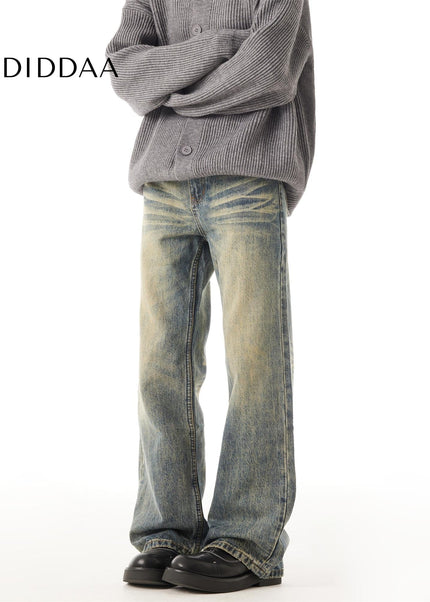 Blue Retro Washed Straight Tube Vintage Jeans - Men’s Jeans