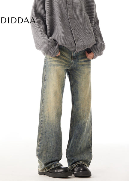 Blue Retro Washed Straight Tube Vintage Jeans - Men’s Jeans