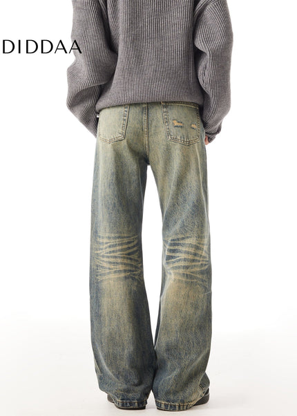 Blue Retro Washed Straight Tube Vintage Jeans - Men’s Jeans