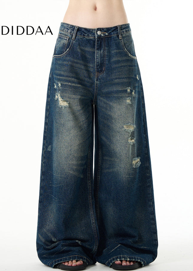 Blue Ripped Baggy Wide-Leg Jeans for Casual Wear - Men’s Jeans