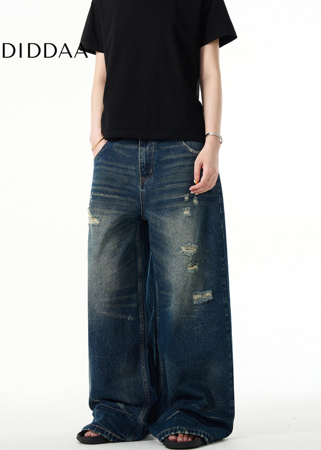 Blue Ripped Baggy Wide-Leg Jeans for Casual Wear - Men’s Jeans