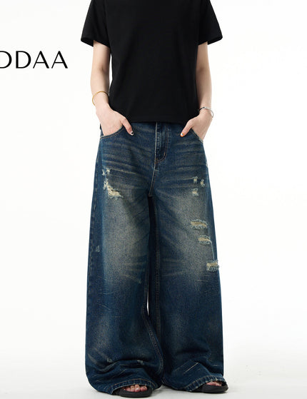 Blue Ripped Baggy Wide-Leg Jeans for Casual Wear - XS / Dark Blue - Men’s Jeans