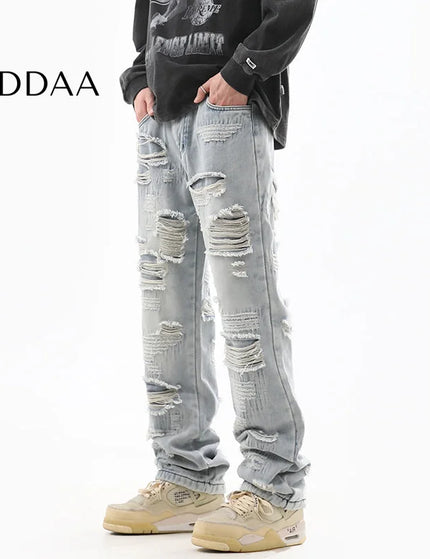 Blue Ripped Design Trendy Street-Style Jeans - M / Light Blue - Men’s Jeans
