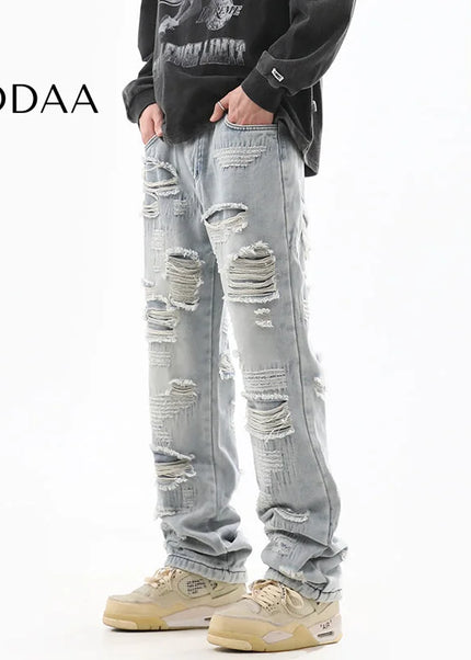 Blue Ripped Design Trendy Street-Style Jeans - M / Light Blue - Men’s Jeans