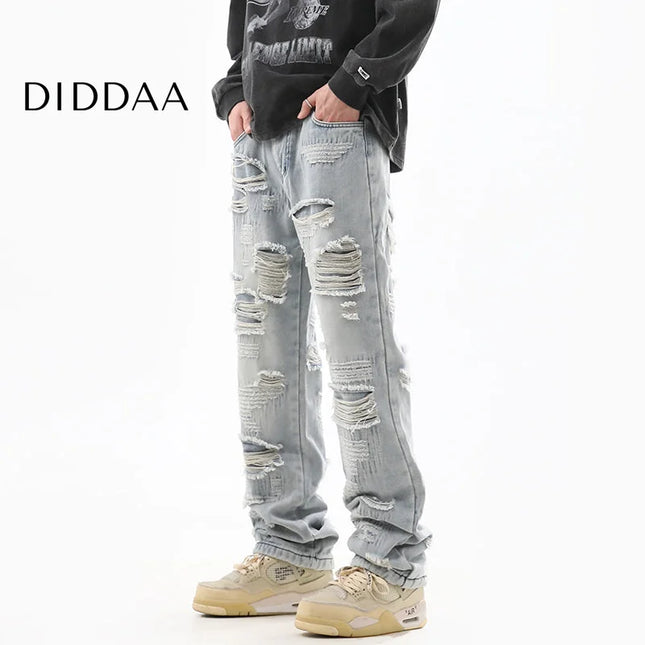 Blue Ripped Design Trendy Street-Style Jeans - M / Light Blue - Men’s Jeans