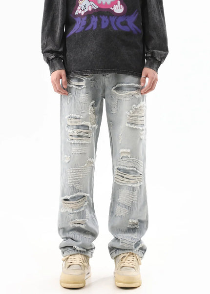 Blue Ripped Design Trendy Street-Style Jeans - Men’s Jeans