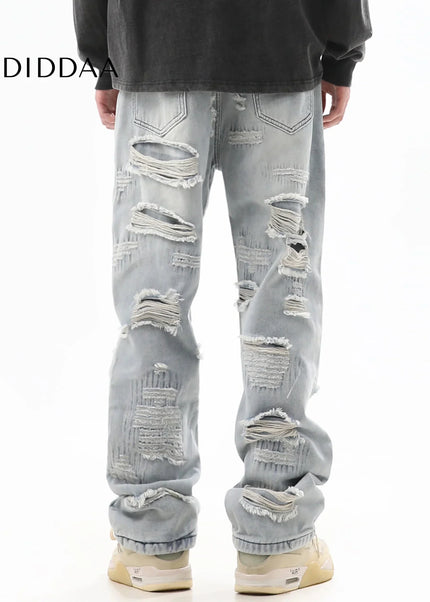 Blue Ripped Design Trendy Street-Style Jeans - Men’s Jeans