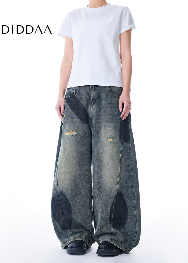 Blue Ripped High Street Wide Leg Jeans for Men - Men’s Jeans