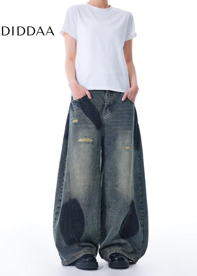 Blue Ripped High Street Wide Leg Jeans for Men - Men’s Jeans