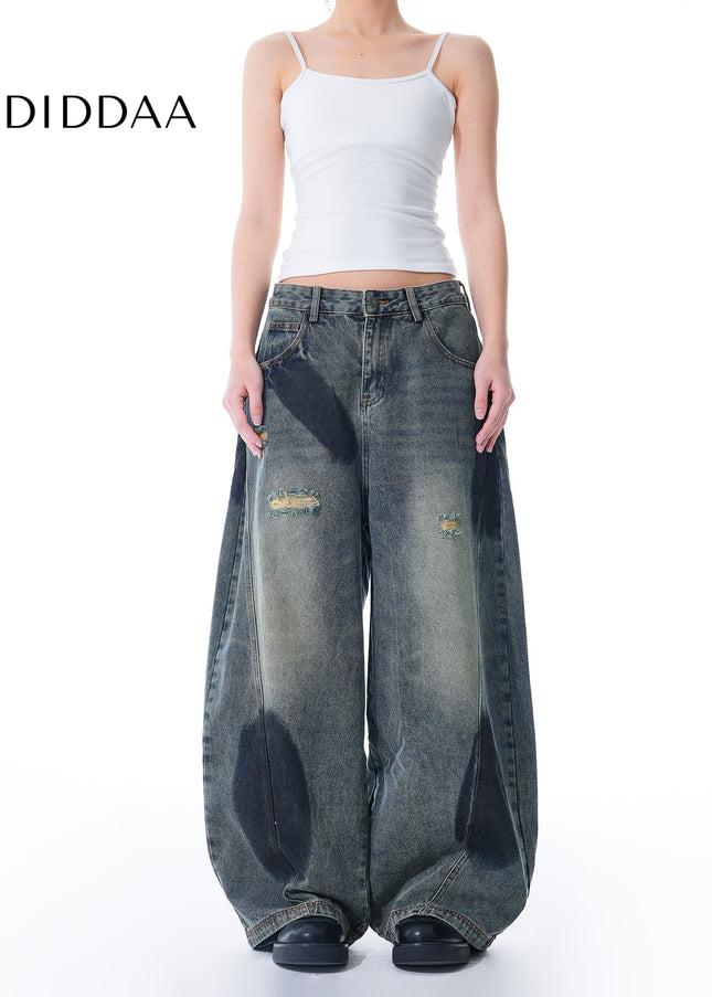 Blue Ripped High Street Wide Leg Jeans for Men - Men’s Jeans