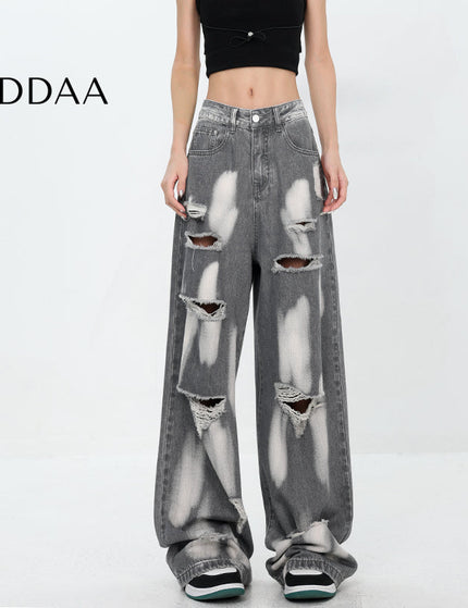 Blue Ripped High Waist Tie-Dye Wide Leg Jeans - S / Black - Women’s Jeans