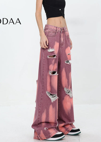 Blue Ripped High Waist Tie-Dye Wide Leg Jeans - S / Dark Blue - Women’s Jeans