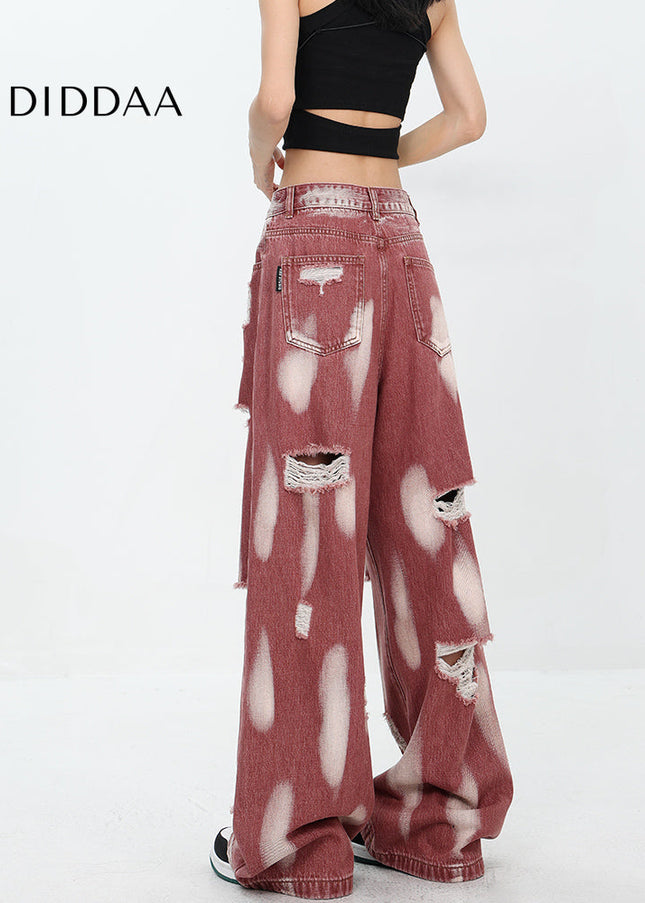 Blue Ripped High Waist Tie-Dye Wide Leg Jeans - Women’s Jeans