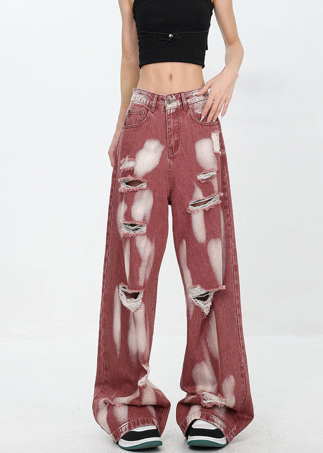 Blue Ripped High Waist Tie-Dye Wide Leg Jeans - Women’s Jeans