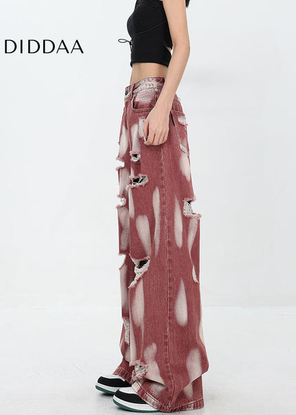 Blue Ripped High Waist Tie-Dye Wide Leg Jeans - Women’s Jeans