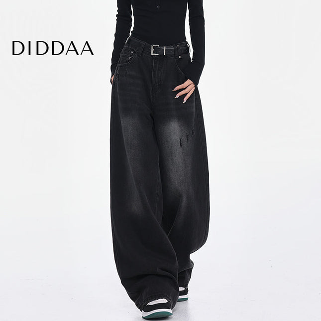 Blue Ripped High Waist Wide-Leg Jeans for Women - S / Black - Women’s Jeans