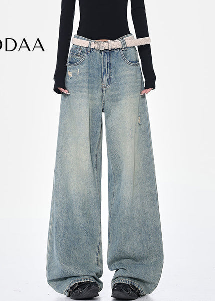 Blue Ripped High Waist Wide-Leg Jeans for Women - S / Mid Blue - Women’s Jeans