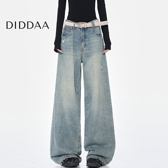 Blue Ripped High Waist Wide-Leg Jeans for Women - S / Mid Blue - Women’s Jeans