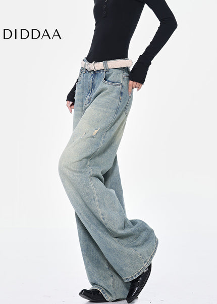 Blue Ripped High Waist Wide-Leg Jeans for Women - Women’s Jeans