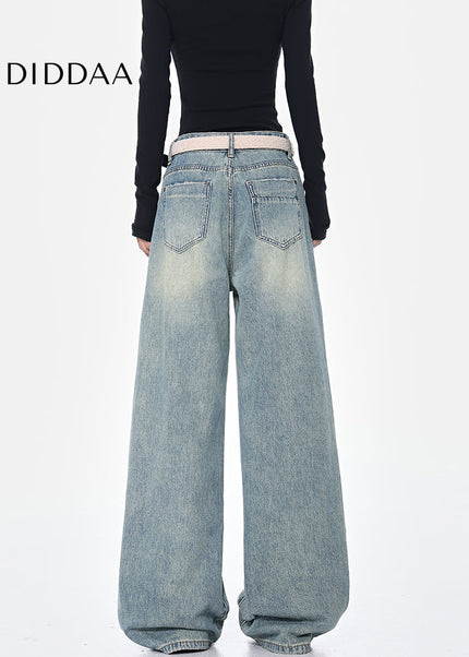 Blue Ripped High Waist Wide-Leg Jeans for Women - Women’s Jeans