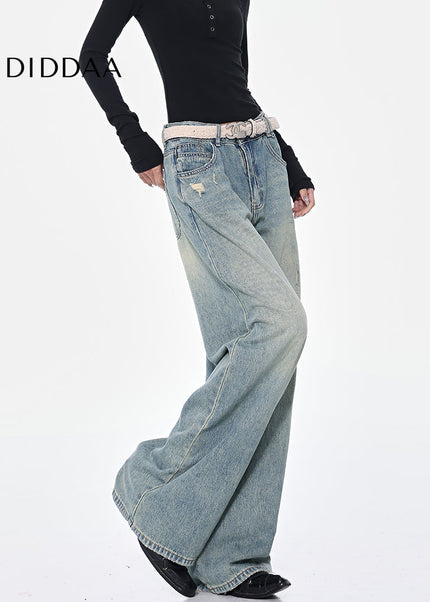 Blue Ripped High Waist Wide-Leg Jeans for Women - Women’s Jeans