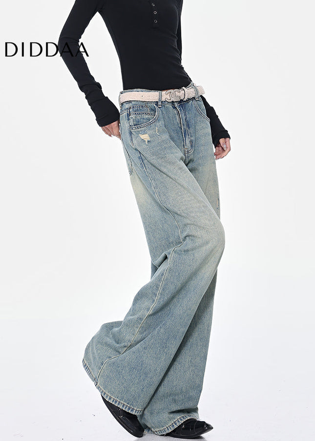 Blue Ripped High Waist Wide-Leg Jeans for Women - Women’s Jeans