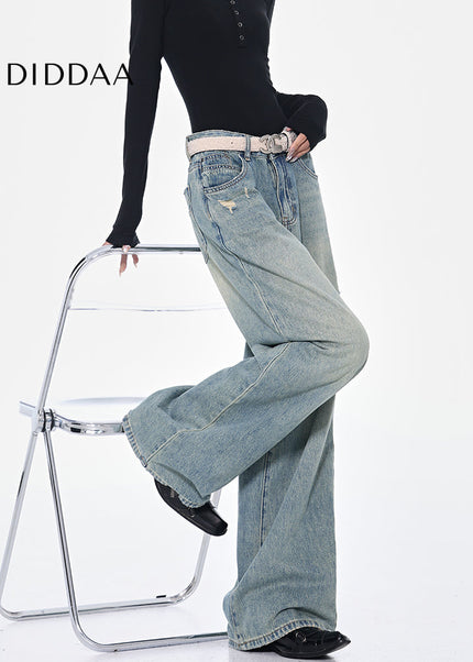 Blue Ripped High Waist Wide-Leg Jeans for Women - Women’s Jeans