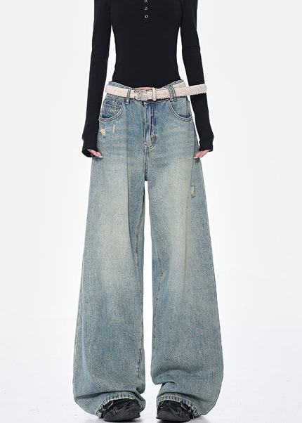 Blue Ripped High Waist Wide-Leg Jeans for Women - Women’s Jeans