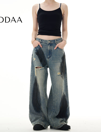 Blue Ripped Loose Fit Wide Leg Versatile Jeans - S / Mid Blue - Men’s Jeans