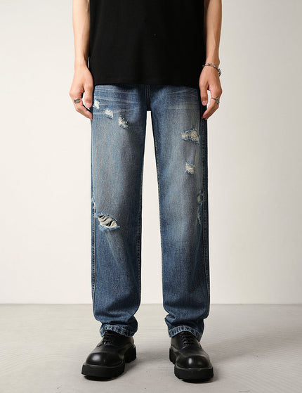 Blue Ripped Lyocell Jeans Men’s Loose Straight-Leg Trousers - 28 / Mid Blue - Men’s Jeans