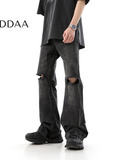 Blue Ripped Slim Fit Bootcut Jeans for Men - S / Black - Men’s Jeans