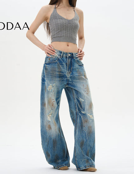 Blue Ripped Whiskers American Retro Loose Jeans - S / Mid Blue - Women’s Jeans