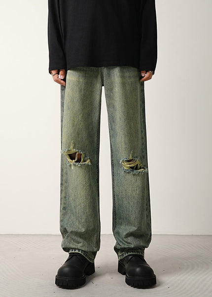 Blue Ripped Wide-Leg Jeans for Men - CONVERGES Retro Style - 28 / Vintage Blue - Men’s Jeans