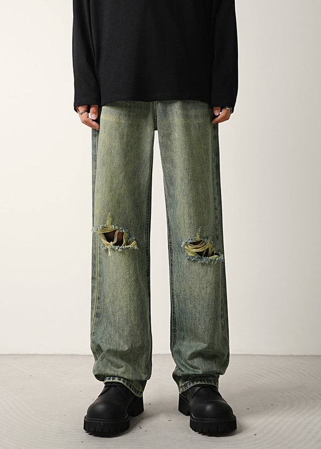Blue Ripped Wide-Leg Jeans for Men - CONVERGES Retro Style - 28 / Vintage Blue - Men’s Jeans